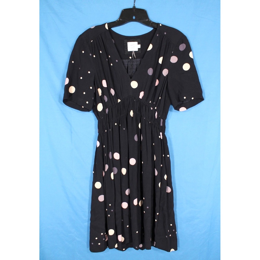 HD In PARIS Anthropologie Black CREPE V-Neck POLKA DOT Smock FELICITY DRESS Sz 6